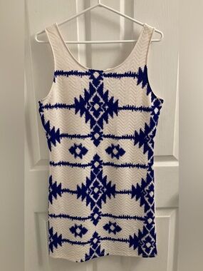 NWT stretchy, sleeveless, bodycon style boho tribal pattern mini dress, white